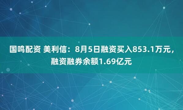 国鸣配资 美利信：8月5日融资买入853.1万元，融资融券余额1.69亿元