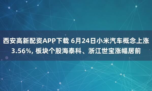 西安高新配资APP下载 6月24日小米汽车概念上涨3.56%, 板块个股海泰科、浙江世宝涨幅居前